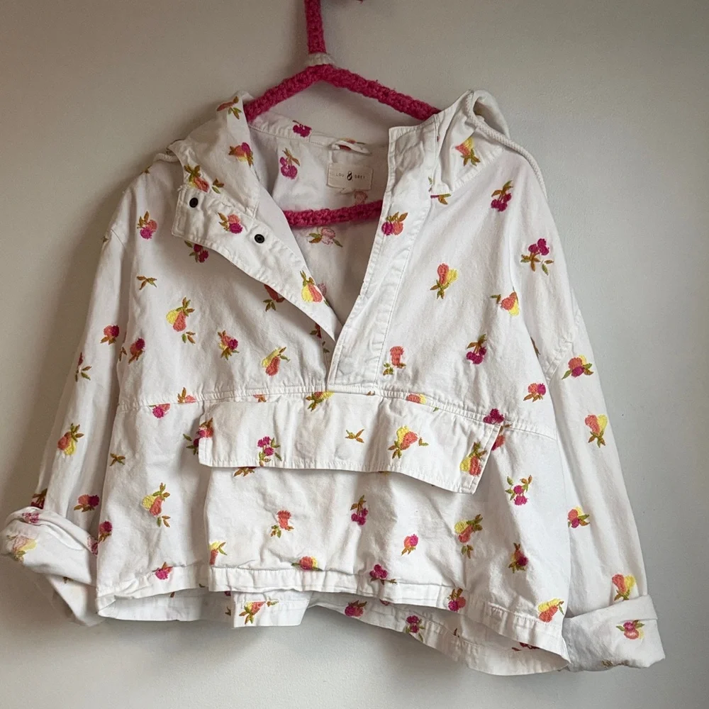Lou & Grey Embroidered Floral Pullover Anorak Hoodie – White – Size L - Picture 1 of 4